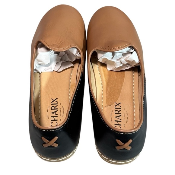 CHARIX - CAMEL BLACK SLIP ONS SHOES LOAFERS - HANDMADE FLATS - size 41.5 - Picture 5 of 14